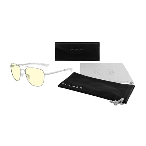 GUNNAR Computer Glasses - Mustang Chrome Amber Lens - Blue Light Blocking Anti Glare