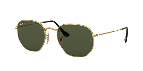 Ray-Ban Unisex RB3548N Hexagonal Flat Lens Hexagonal Sunglasses, Gold/G-15 Green, 54 mm