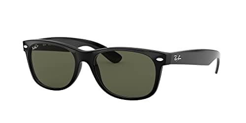 Ray-Ban Unisex RB2132 New Wayfarer Polarized Square Sunglasses, Black/Polarized Green, 58 mm