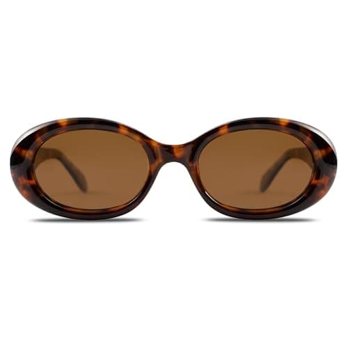 SOJOS Small Retro Oval Polarized Sunglasses for Women Men 90s Vintage UV400 Protection Tiny Sun Glasses SJ2286 Leopard Brown