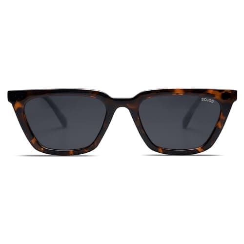 SOJOS Polarized Narrow Square Cateye Sunglasses for Women Retro Trendy Driving Glasses SJ2169 with Tortoise Frame/Grey Lens