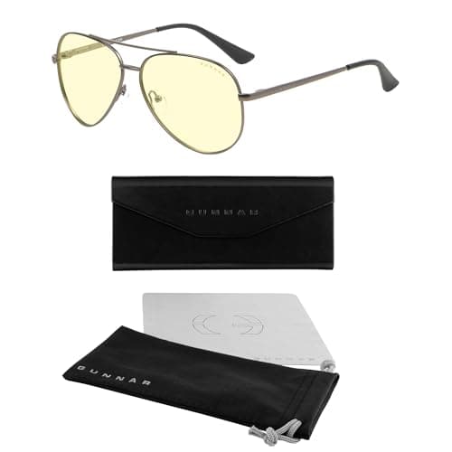 GUNNAR - Premium Gaming and Computer Glasses - Blocks 65% Blue Light - Maverick, Gunmetal, Amber Tint
