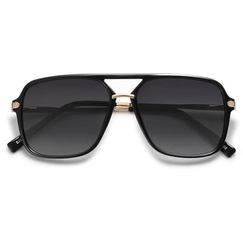 SOJOS Sunglasses for Women & Men, Square, Retro, Polarized Lens, Trendy Aviator, 90s Shades (SJ2229, Black Grey)