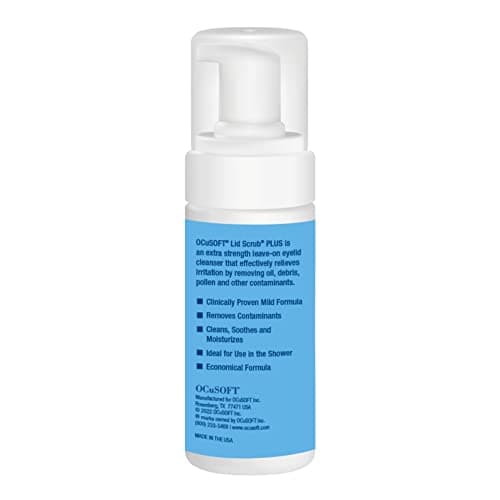 OCuSOFT Lid Scrub PLUS Foam- Moderate to Severe Eyelid Conditions - Instant Foaming Eyelid & Eyelash Cleanser - Extra Strength Daily Eyelid Cleanser to Remove Oil, Dirt, Pollen & Eye Makeup-1.68 fl oz