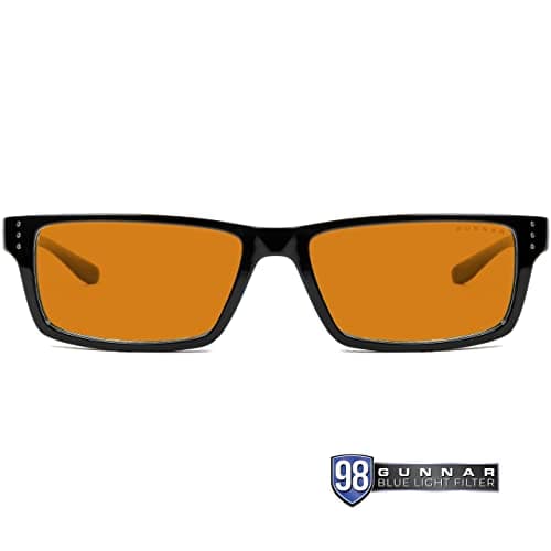 Gunnar - Gaming and Computer Glasses - Blocks 98% Blue Light - Riot, Onyx, Amber Max Tint, 57 mm