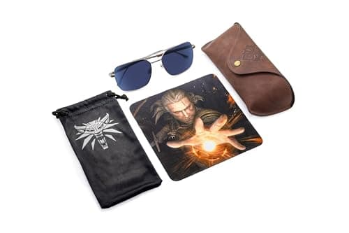 GUNNAR The Witcher White Wolf Sunglasses – Sun Lens, Stainless Steel Aviator Frame with Leather Temples, UV Protection & Anti-Glare Coating, Official Licensed Geralt of Rivia Witcher Eyewear
