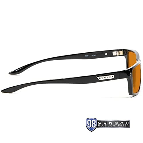 Gunnar - Gaming and Computer Glasses - Blocks 98% Blue Light - Riot, Onyx, Amber Max Tint, 57 mm