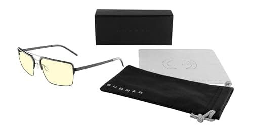 GUNNAR Computer Glasses - Pinnacles Onyx Silver Amber Lens - Blue Light Blocking Anti Glare