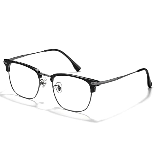 ZanyLen Blue Blocker Glasses for Men Metal Browline Computer Gaming Glasses With Blue Ray Filter (Gunmetal/Black TR90 Eyeglasses)