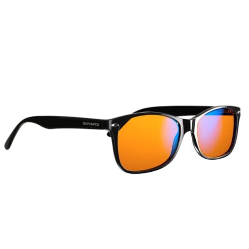 Swanwick CLASSIC NIGHT Blue Light Blocking Glasses for Women, Men. Sleep Aid, Anti Eyestrain Headache for Computer, Gaming, TV, UV Glare w/FREE $497 Training Course (Regular, Black)