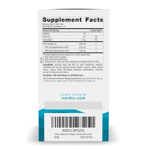 Nordic Naturals Omega-3, Lemon Flavor - 90 Soft Gels - 690 mg Omega-3 - Fish Oil - EPA & DHA - Immune Support, Brain & Heart Health, Optimal Wellness - Non-GMO - 45 Servings