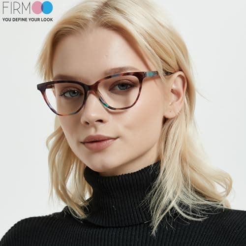 Firmoo Blue Light Blocking Glasses for Computer Reading Womens Cat Eye Acetate Frame Spring Hinge 0.0x Pattern