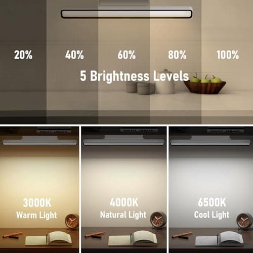 XmnSoly Desk Light Bar 16.5in Magnetic Rechargeable LED Light Bar, 3000K, 4500K, 6000K Color Temperature Battery Powered Under Cabinet Lighting for Desk, Home Office, Shelf, Reading