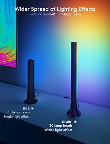 Govee RGBIC Light Bars, 15 Inches WiFi TV Backlight Suitable for 45-70 inch TVs, Smart Light Bars with Multiple Placement Options, Work with Alexa and Google Assistant, Black