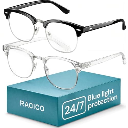 racico Blue Light Glasses for Men Computer - Gaming Blocking Anti Eyestrain, UV Clear Lens Nerd Costume Fake Eyeglasses