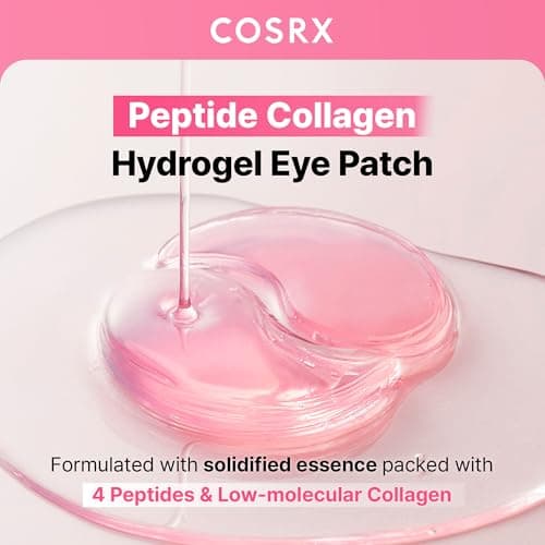 COSRX Pink Peptides Collagen Hydrogel Eye Patch for Puffy Eyes, Dark Circles & Fine Lines, Cooling Under Eye Patches (60), Korean Skin Care, Mothers Day Gifts for Mom