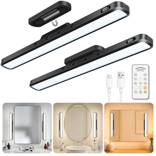 WILLED 5W Vanity Lights for Mirror with Remote Control,Magnetic Stick on Mirror Lights,Adjustable Color Temperatures Magnetic Light Bar for Mirror,Makeup Light for Bedroom, Bathroom(2 Pack)