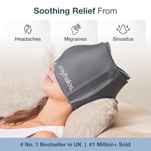 MyHalos® Migraine Relief Cap,30% Thicker,2X More Cooling Gel -Stays Colder for Longer, Ice Hat, Ice Pack Head Wrap, Cold Headaches & Migraine Mask - Tension Headache Relief Cap (Gray) FSA|HSA Eligible