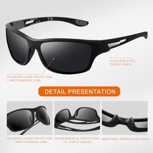 suoso Polarized Sports Sunglasses for Men: UV400 Protection Glasses Wrap Around Goggles for Driving Fishing