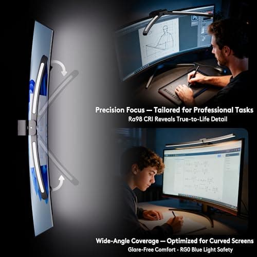 Quntis Curved Monitor Light Bar 15 RGB Backlight for 34"+ Screens, Computer Bar Lights Fold Dual Light with Color Temperature Brightness Stepless Dimming, No Glare Desk Lamp for Home Office Gaming