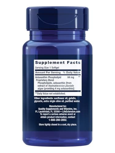 Life Extension Astaxanthin with Phospholipids – Antioxidant Support, Eye Health – Algae-Derived – Gluten-Free, Non-GMO – 30 Softgels