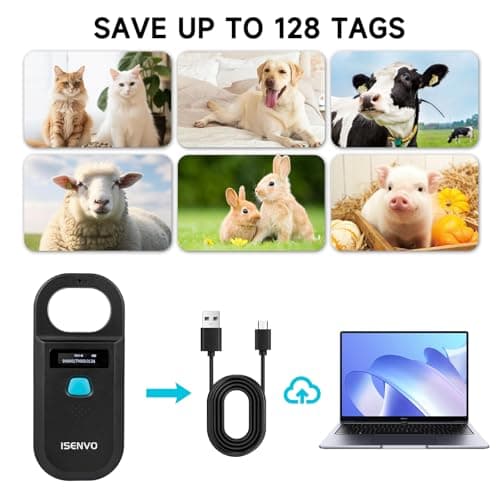 ISENVO Pet Microchip Scanner Rechargeable RFID EMID Micro Chip Reader Scanner 134.2kHz 125kHz 15 Digits Pet Chip ID Scanner for Animal/Pets/Pigs/Dogs/Cats (190A)