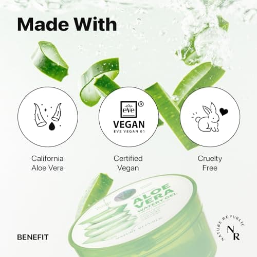 Nature Republic Mild & Moisture Aloe Vera Watery Gel (1 PCS) | Hydrating & Moisturizing, Fast-Absorbing Non-Sticky, Aftersun & Aftershave Soothing Gel for Face & Hair, Korean Skincare, All Skin Types