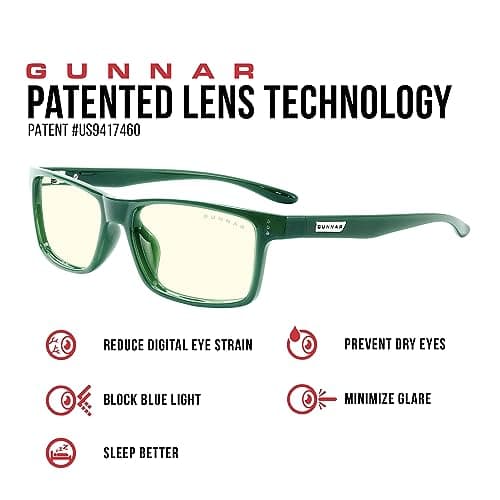 GUNNAR Gaming Glasses - Vertex Moss Clear Lens - Blue Light Blocking Relieve Dry Eye