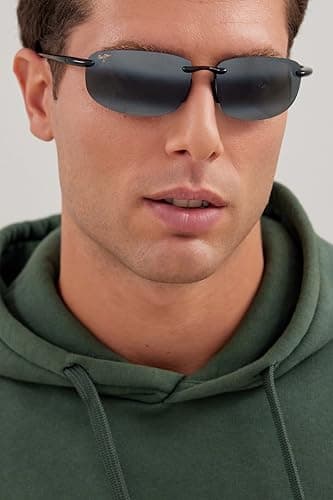 Maui Jim Men's & Women's Hookipa Polarized Rectangle Sunglasses, Gloss Black/Neutral Grey Polarized, Medium Fit