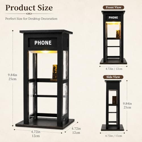MYIHUIHUI Vintage Phone Booth Ambient Lamp,Retro Tall Telephone Booth Table Lamp with Warm LED Light,Classic Mini Phonebooth Accent Light for Bedroom Home Office Study Bar Decor(A)