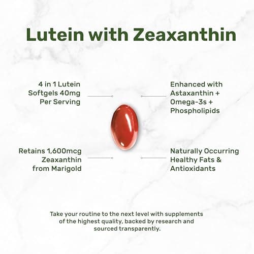 Lutein and Zeaxanthin Supplements, 40mg Per Serving, 300 Softgels – Plus Astaxanthin, Omega-3s, & Phospholipids – Non-GMO