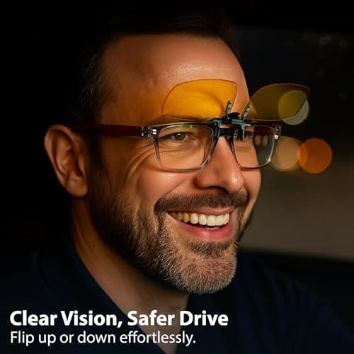 BLUE CUT Clip-On Polarized Night Vision Glasses Flip up Sunglasses UV-400 to Wear Over Prescription Glasses for Night Driving