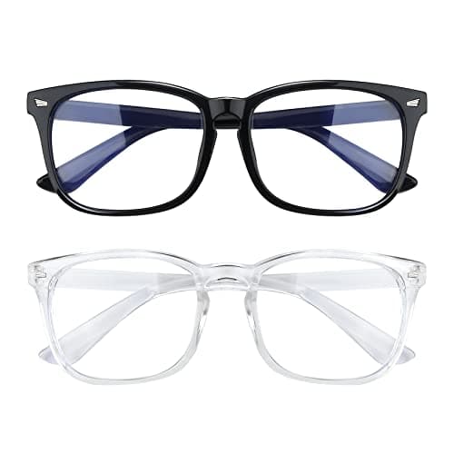 AFNWQI Blue Light Glasses for Women Men, 2 Pack, Bluelight Eyeglasses, Fashion Square Frame Blue Light Blocking Glasses, Black Clear Glasses, Computer & Gaming Glasses for Anti Screen Fatigue
