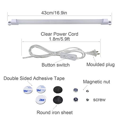 STBTECH 110V LED Under Cabinet Lighting,17inch LED Strip Light Bar with 6ft Power Cord,Magnetic Installation,Super Slim Counter Light,Reading Desk Lamp for Kitchen/Work Table.(White 6000K)