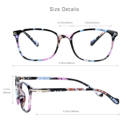 VisionGlobal Blue Light Blocking Glasses for Women, Anti Eyestrain, Computer Reading, TV Glasses, Stylish Square Frame, Anti Glare(No Magnification)