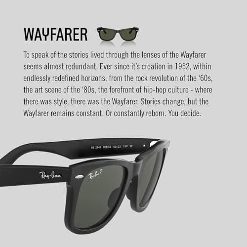 Ray-Ban RB2140 Original Wayfarer Polarized Square Sunglasses, Black/Green Polarized, 50 mm