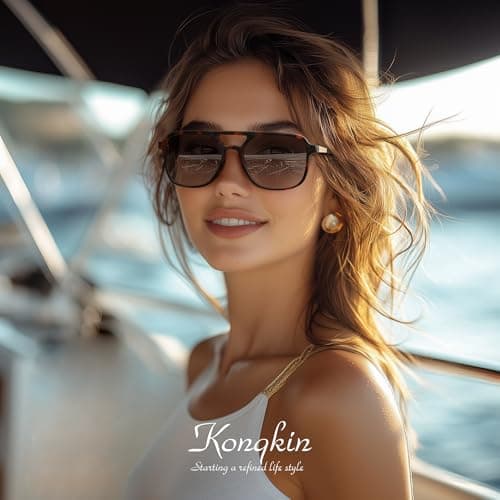 konqkin Retro Aviator Sunglasses for Women Men:Polarized Trendy Vintage 70s Rectangle Mens Womens Shades Sun Glasses UV Protection (Brown+Grey+Tigerspot,54mm)