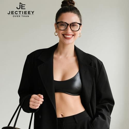 Jectieey Blue Light Blocking Glasses for Women Men,Oversize Fashion Squre Anti Eyestrain Glasses for Gaming/Reading/TV(white quartz)