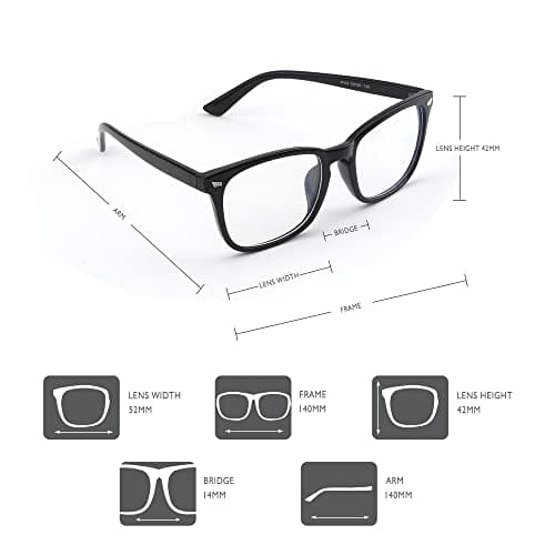 AFNWQI Blue Light Glasses for Women Men, 2 Pack, Bluelight Eyeglasses, Fashion Square Frame Blue Light Blocking Glasses, Black Clear Glasses, Computer & Gaming Glasses for Anti Screen Fatigue