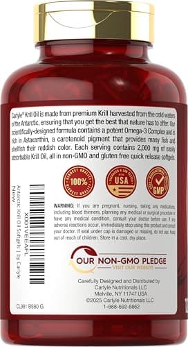 Carlyle Antarctic Krill Oil 2000mg | 120 Softgels | Omega-3 EPA, DHA, with Astaxanthin Supplement Sourced from Red Krill | Maximum Strength | Laboratory Tested