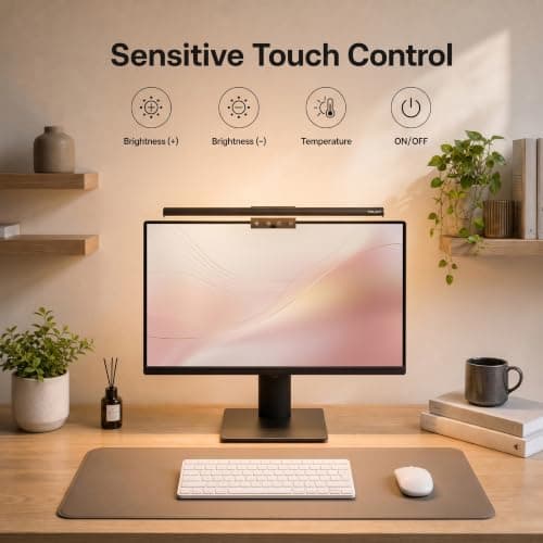 YEELIGHT Monitor Light Bar, Computer Monitor Lamp, 250LM No Glare Eye-Care LED Screen Bar, Touch Control USB Reading Desk Lamp for Home Office Work, Stepless Dimming Adjustable Color Temperature