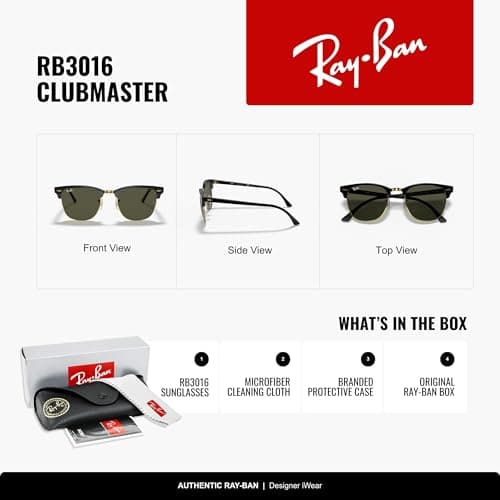 Ray-Ban RB3016 W0365 51MM Black On Gold/G-15 Green Square Sunglasses for Men for Women