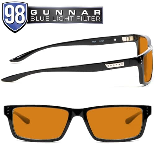 Gunnar - Gaming and Computer Glasses - Blocks 98% Blue Light - Riot, Onyx, Amber Max Tint, 57 mm