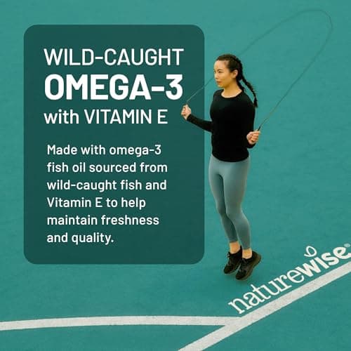 NatureWise Extra-Strength Omega 3 Fish Oil Supplement - 1000mg per Serving - 600 EPA & 400 DHA and Vitamin E - Support for Heart & Brain Health - Lemon Flavor, GMO-Free - 60 Softgels[1-Month Supply]