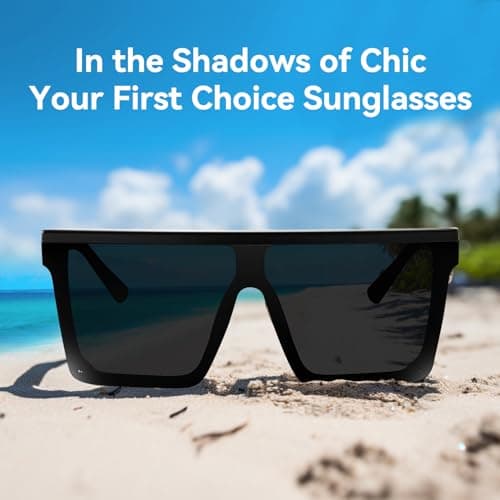 Dollger Square Oversized Sunglasses for Women Men Trendy Fashion Flat Top Big Black Frame Shades Black Large Uv protection