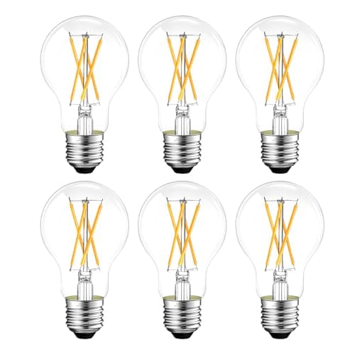 GvvooHome Dimmable E26 LED Bulb 6W, 60 watt Equivalent, Vintage LED Edison Bulbs 2700K Soft White, A19 Clear Glass LED Light Bulb for Ceiling Fan, 90+CRI, 600LM, 6 Pack