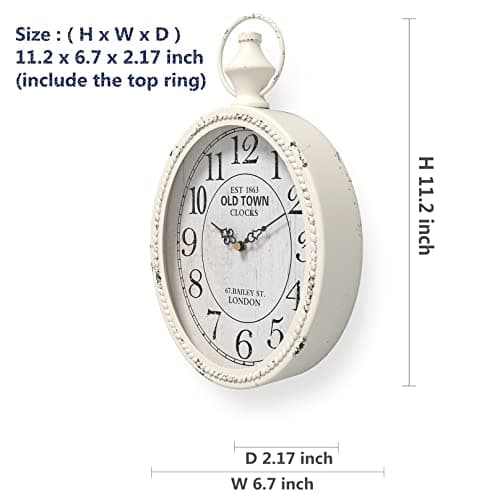 Menterry Small Retro Oval Wall Clock, Antique Old Design, White Vintage Style, Battery Operated Silent Decor Wall Clocks for Kitchen,Bedroom,Farmhouse,Bathroom (11.2" H x 6.7" W)