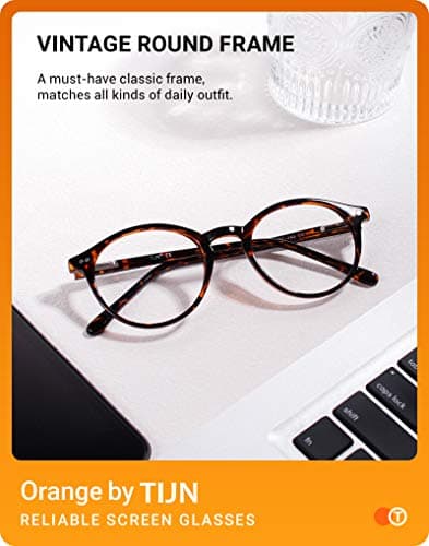 TIJN Blue Light Blocking Glasses,Vintage Round Frame Eyeglasses,Anti-Glare Computer Glasse,Screen Fatigue & UV Protection