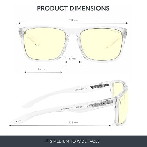 GUNNAR Gaming Glasses - Intercept Crystal Amber Lens - Blue Light Blocking Relieve Dry Eye