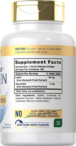 Carlyle Lutein and Zeaxanthin Supplement | 40mg | 180 Softgels | Pills for Eyes | Eye Health Vitamins | Visi-Gold | Non-GMO and Gluten Free